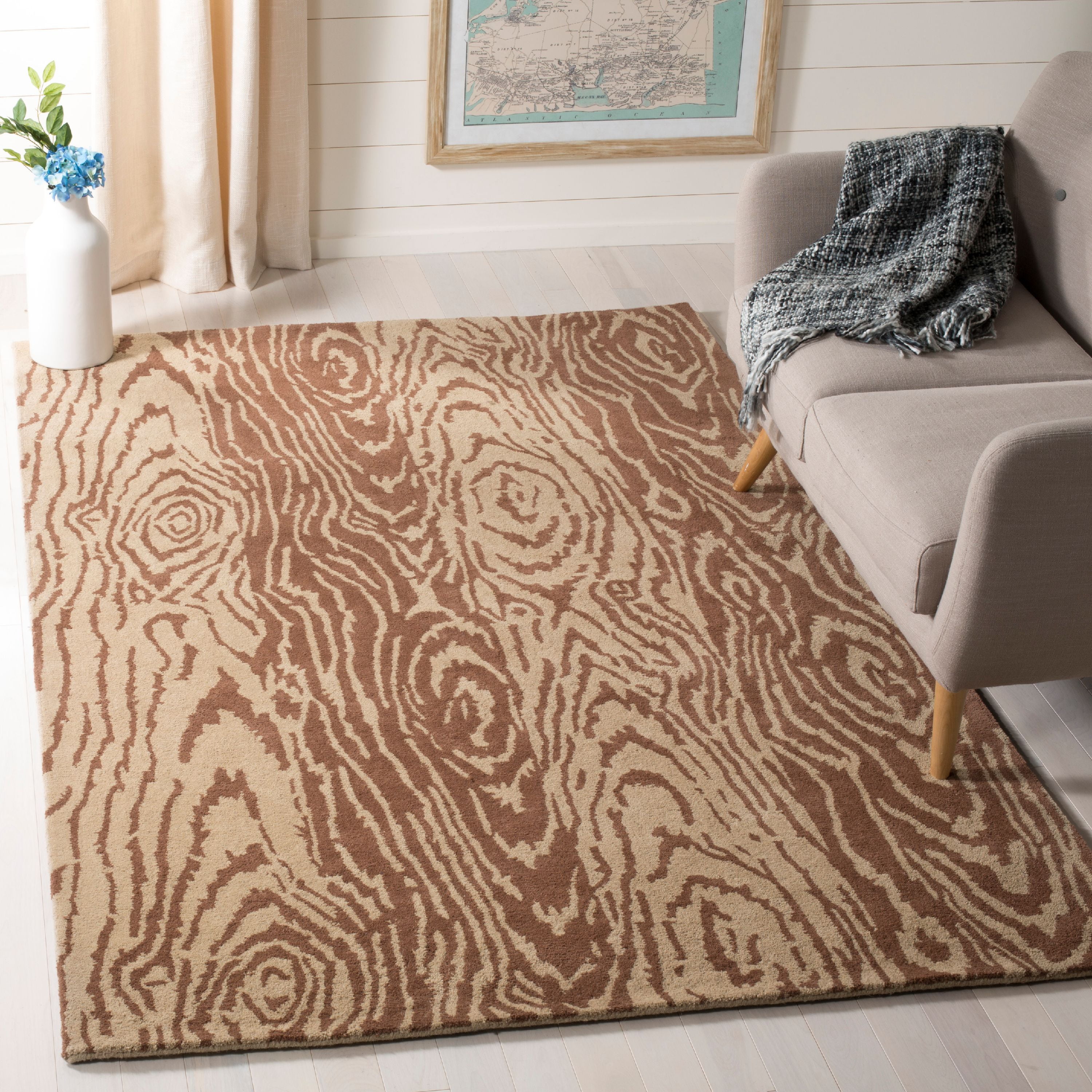 SAFAVIEH Martha Stewart Layered Faux Bois Woodworks Wool Area Rug, Sequoia, 4' x 6'