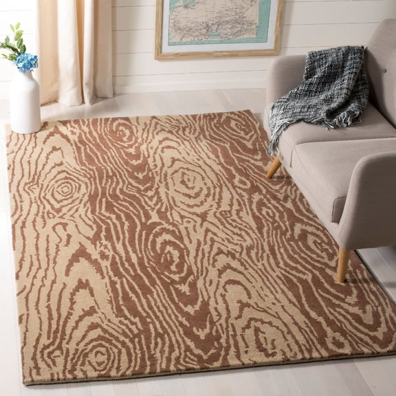 SAFAVIEH Martha Stewart Layered Faux Bois Woodworks Wool Area Rug, Sequoia, 9' x 12'