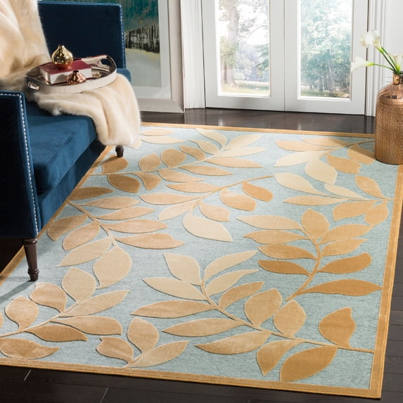 SAFAVIEH Martha Stewart Leafy Glade Floral Area Rug, Geyser, 4' x 5'7"