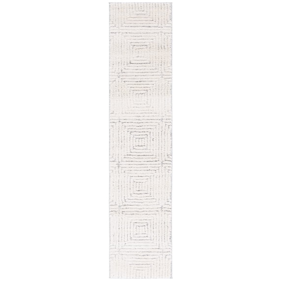 SAFAVIEH Martha Stewart Lucia Noah Geometric Shag Runner Rug, Ivory/Grey, 2' x 8'