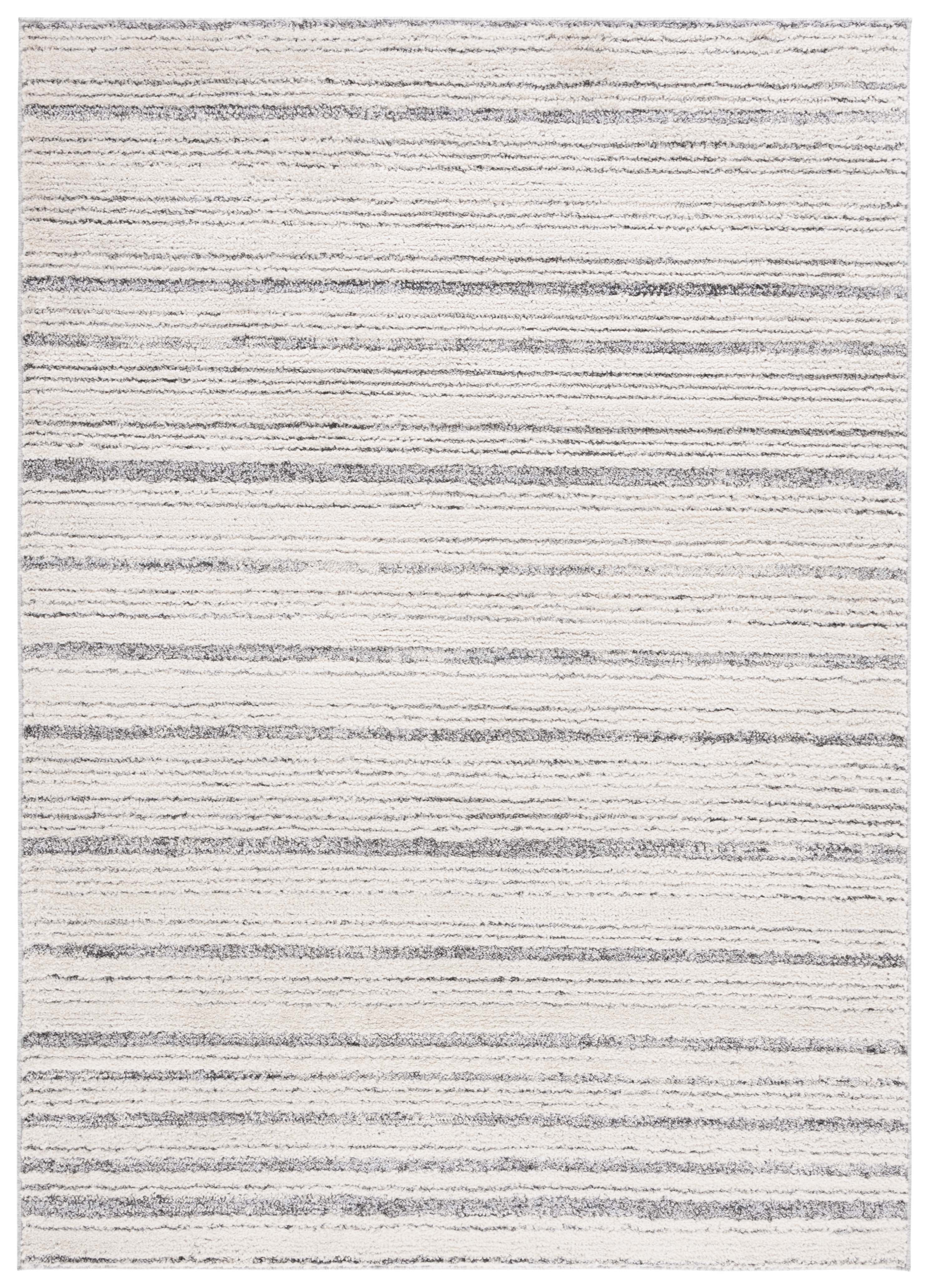 Ivory and Dark Grey Striped Shag 4' x 6' Rug