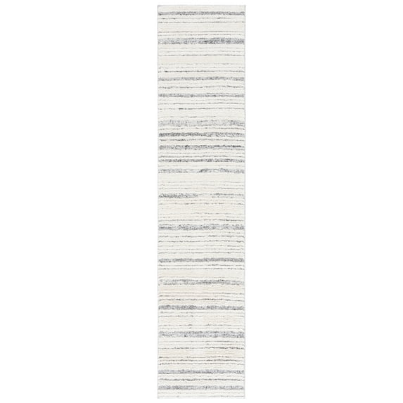 SAFAVIEH Martha Stewart Lucia Zahara Striped Shag Runner Rug, Ivory/Dark Grey, 2' x 8'