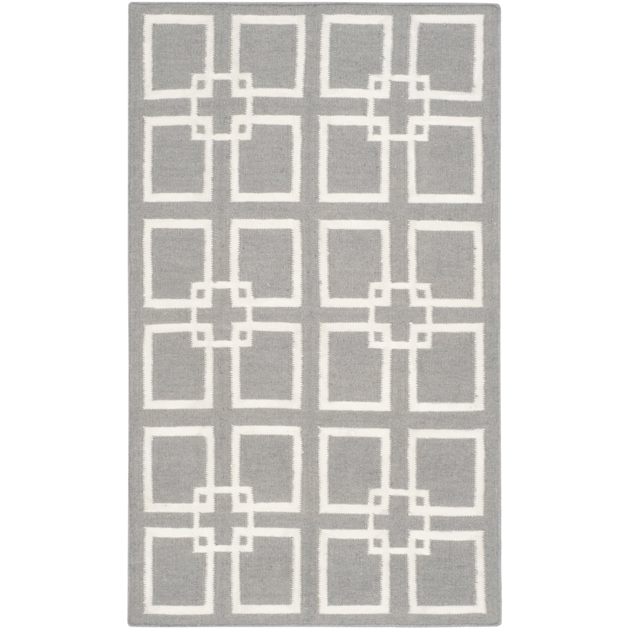 Hand-Knotted Geometric Gray Wool Square Rug - 3' x 5'