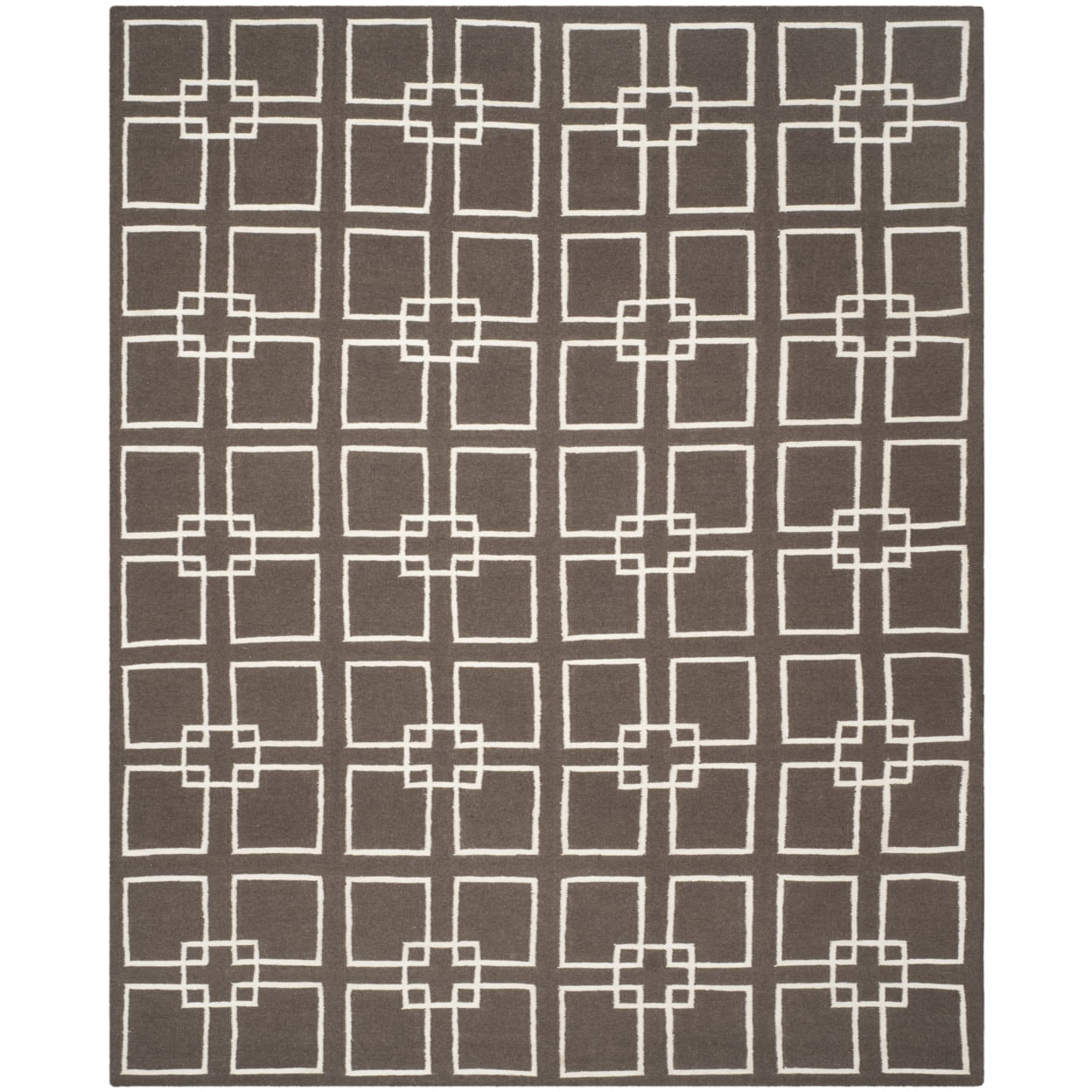 Ivory Geometric Square Wool & Silk Handwoven Rug - 95"