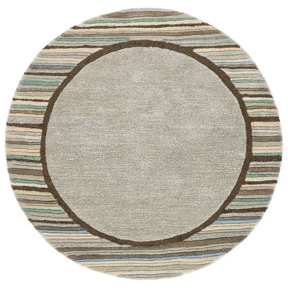 SAFAVIEH Martha Stewart Striped Border Wool Area Rug, Tadpole Green, 8' x 8' Round