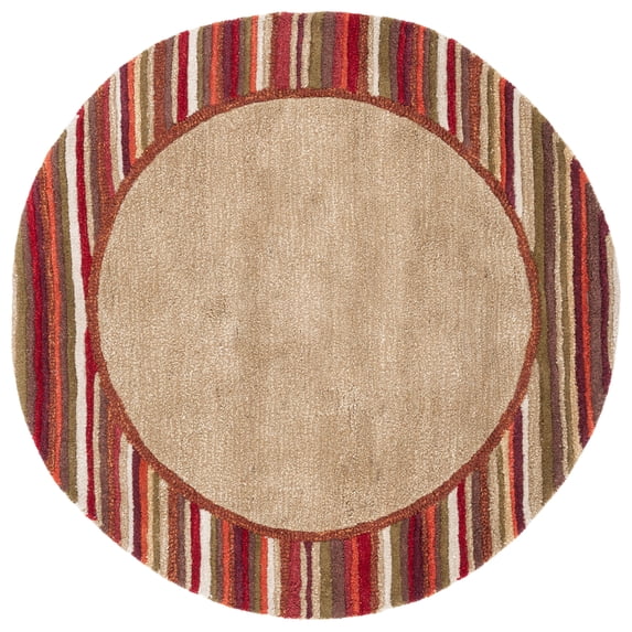 SAFAVIEH Martha Stewart Striped Border Wool Area Rug, Lead Gray, 4' x 4' Round