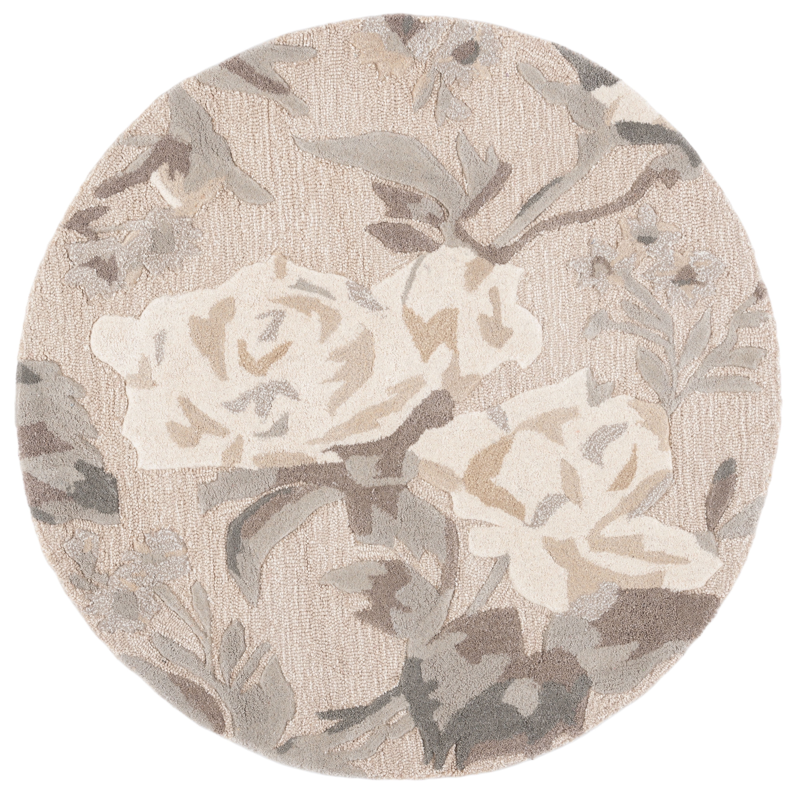 SAFAVIEH Martha Stewart Rose Chintz Floral Wool Area Rug, Bedford Grey, 4' x 4' Round