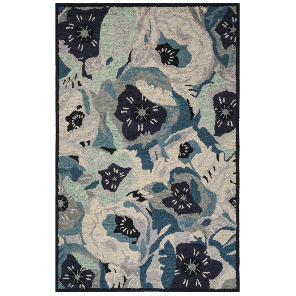 Hand-Tufted Blue Wool Rectangular 4' x 6' Area Rug