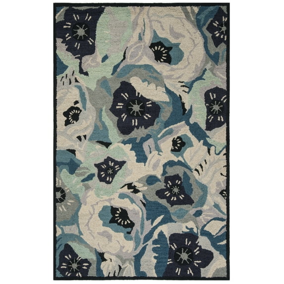 SAFAVIEH Martha Stewart Poppy Floral Wool Area Rug, Blue, 4' x 6'