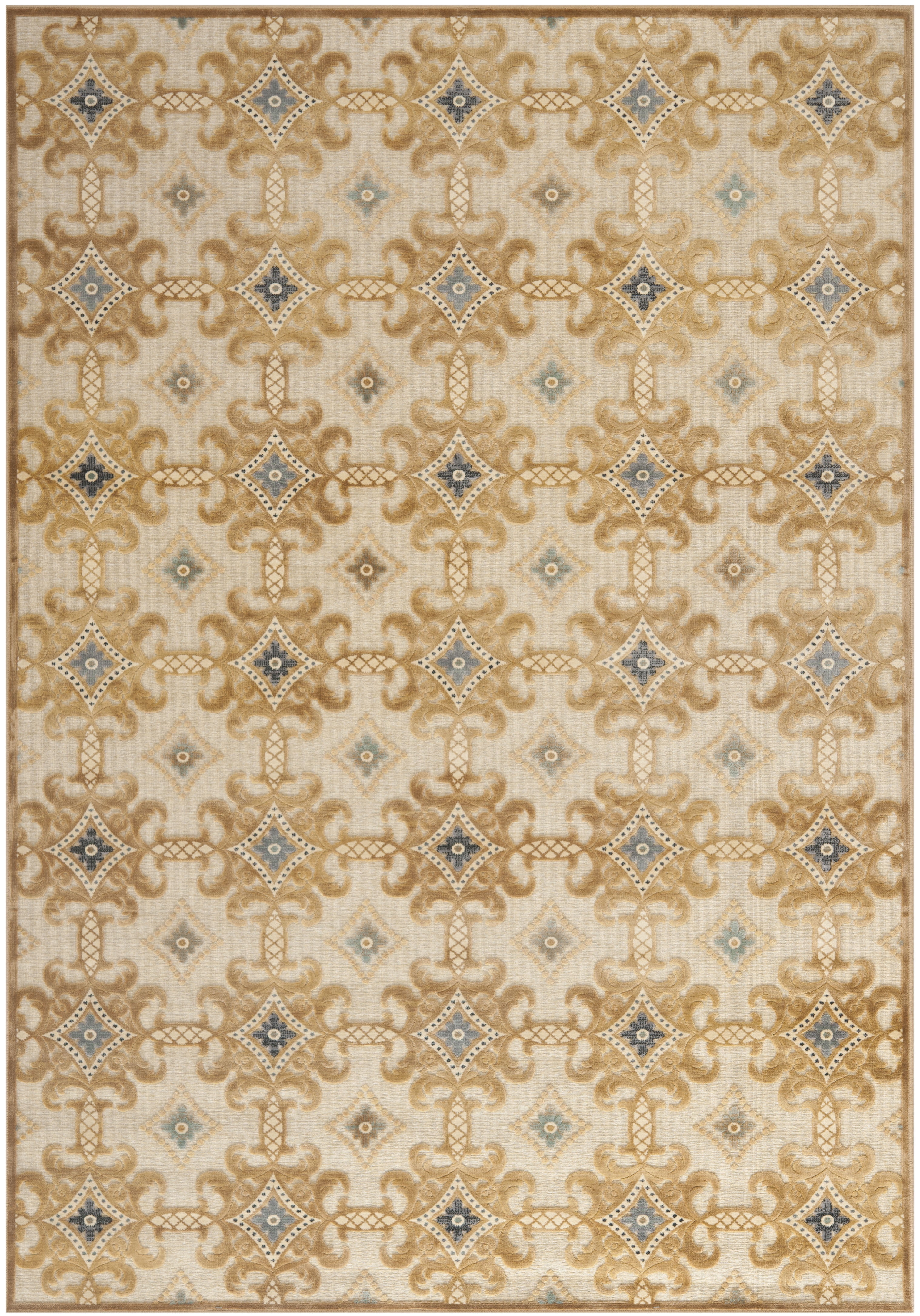Beige Geometric 8' x 10' Viscose Area Rug
