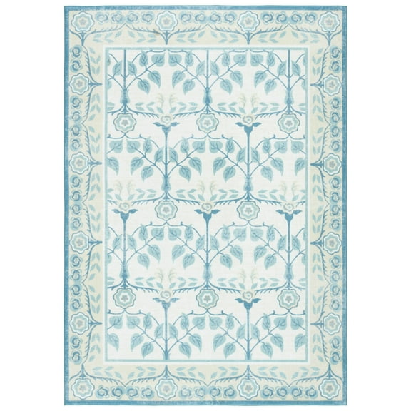 SAFAVIEH Martha Stewart Martha Floral Machine Washable Area Rug, Ivory/Light Blue, 5' x 7'