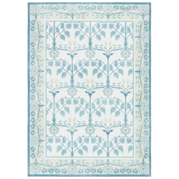 SAFAVIEH Martha Stewart Martha Floral Machine Washable Area Rug, Ivory/Light Blue, 5' x 8'