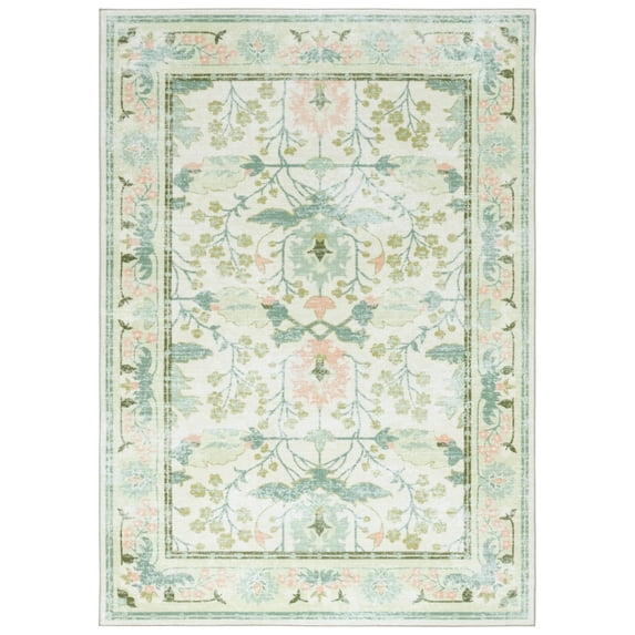 SAFAVIEH Martha Stewart Mattie Floral Machine Washable Area Rug, Beige/Green, 3' x 5'