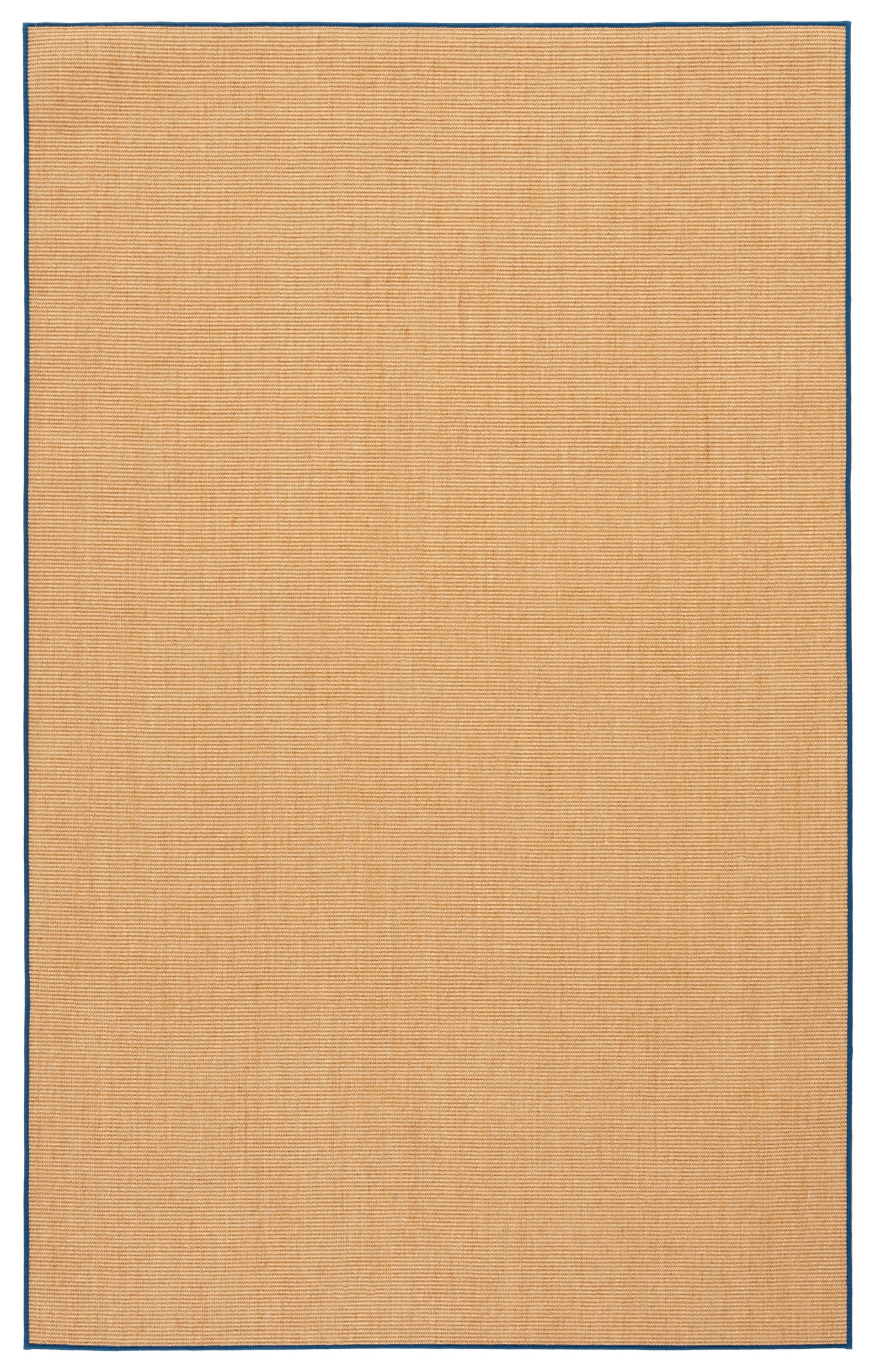 Natural and Navy Hand-Knotted Wool Cotton Silk Rug 4' x 6'