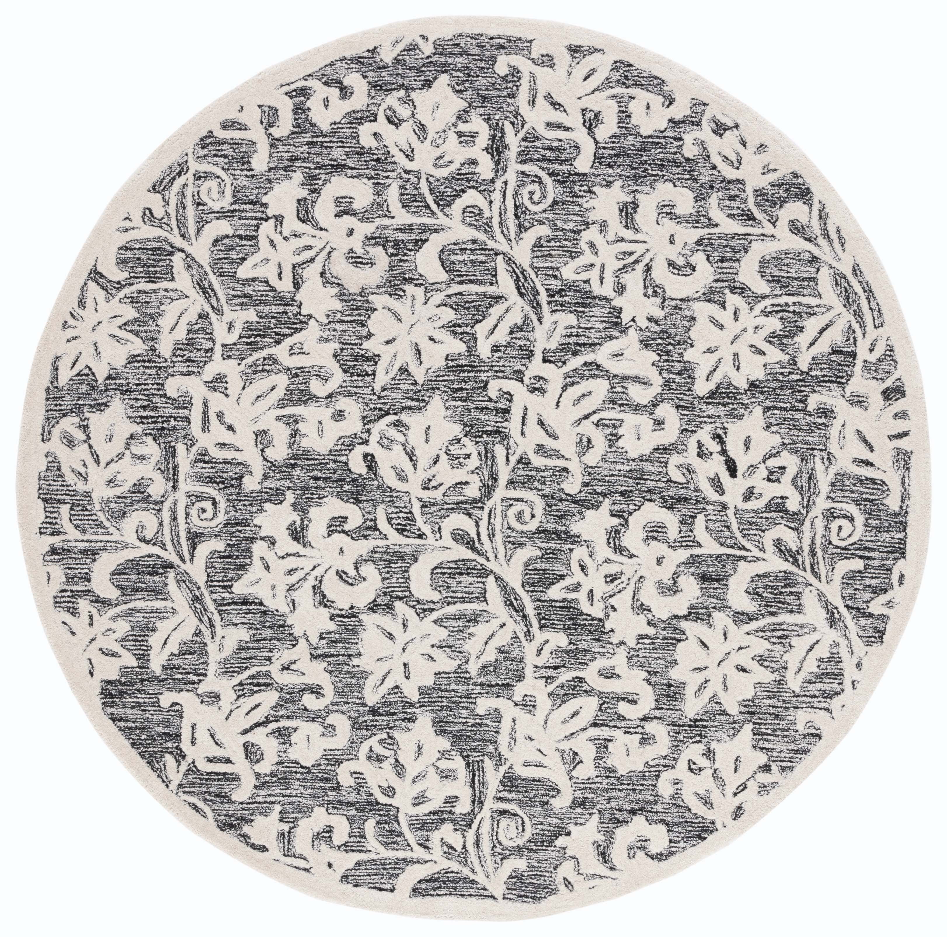 SAFAVIEH Martha Stewart Metro Floral Area Rug, Black/Ivory, 6' x 6' Round