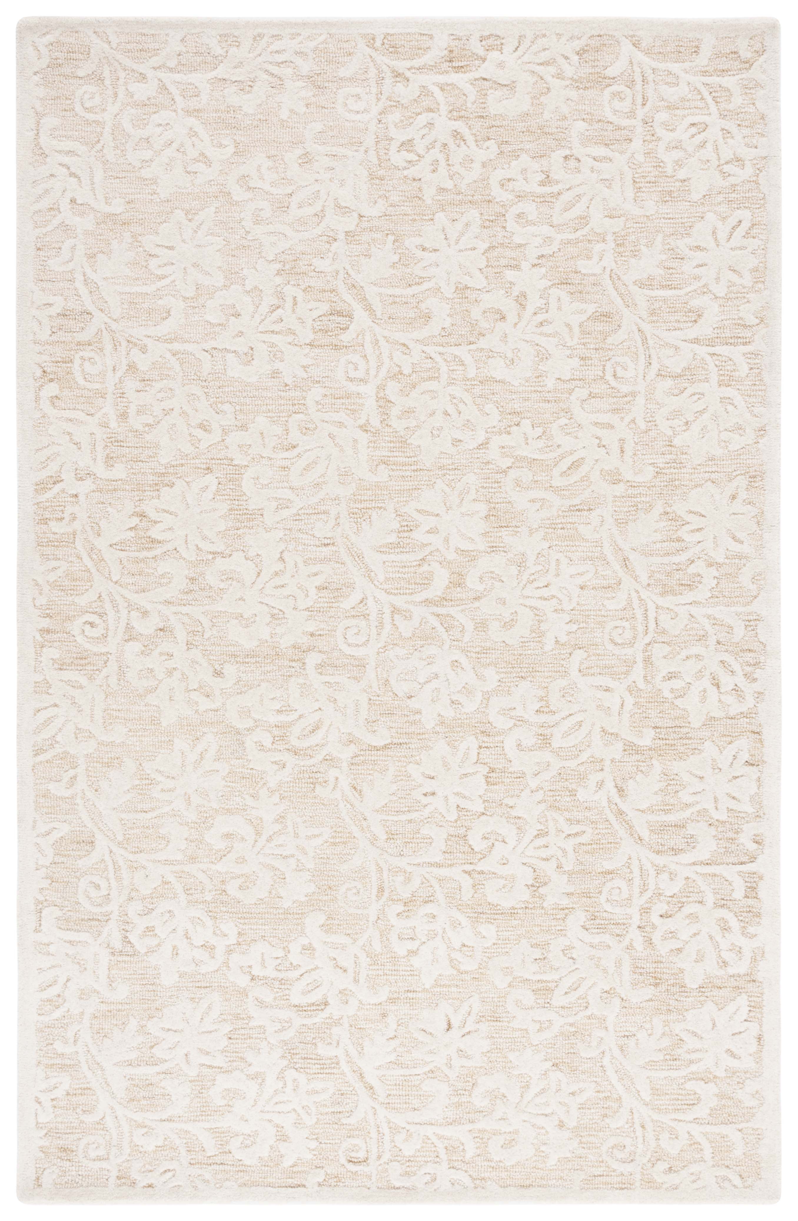 Handmade Ivory Floral Tufted Wool Area Rug 8' x 10'