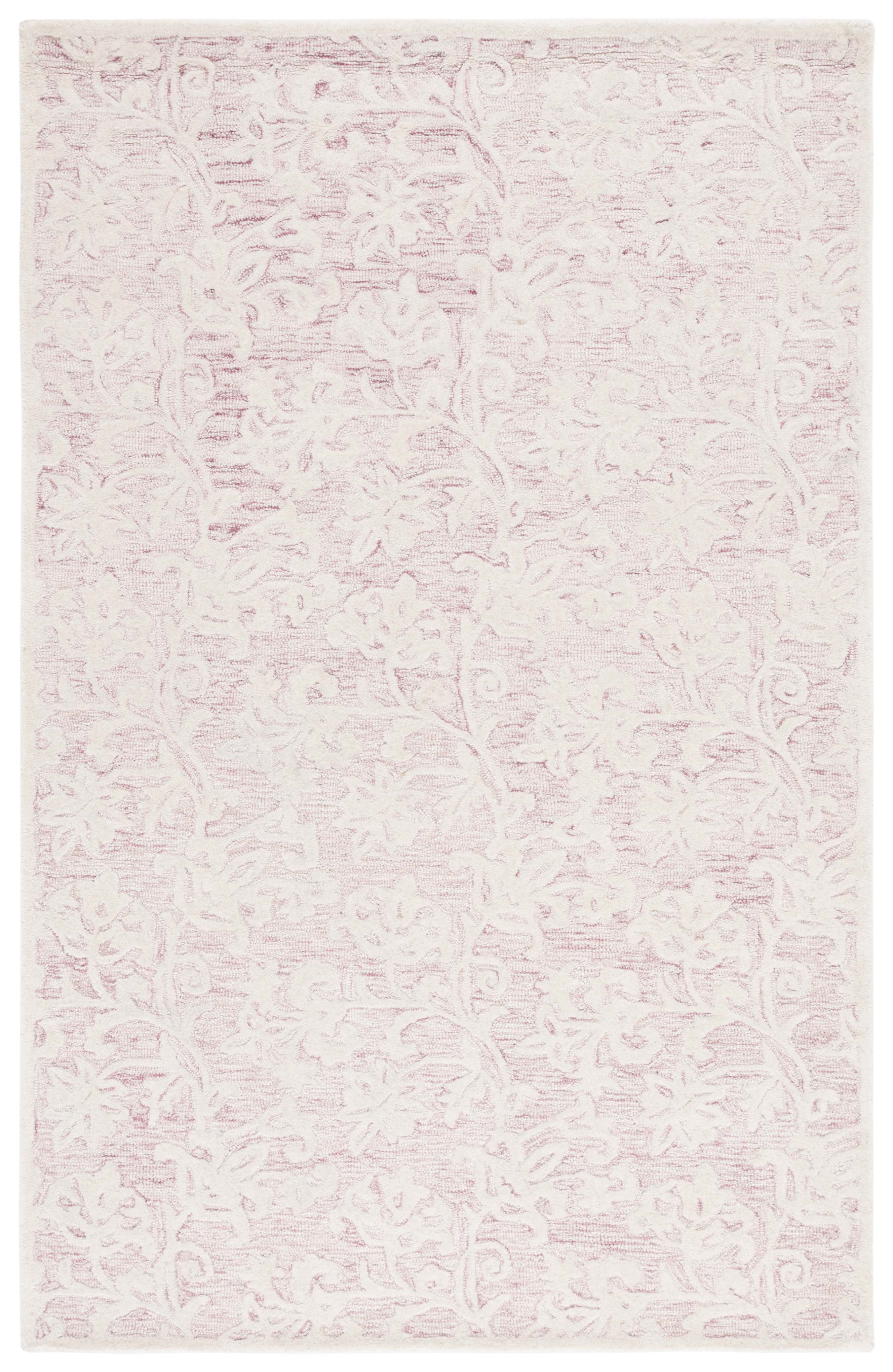 Handmade Pink/Ivory Floral Tufted Wool 4' x 6' Rug