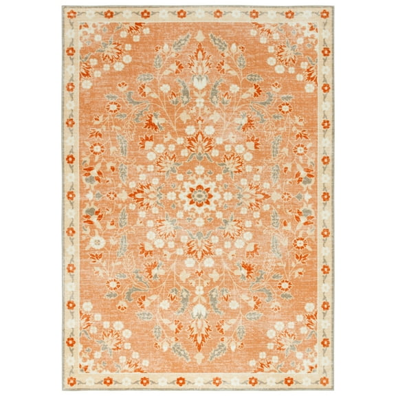 SAFAVIEH Martha Stewart Nathan Floral Machine Washable Area Rug, Rust/Beige, 8' x 10'