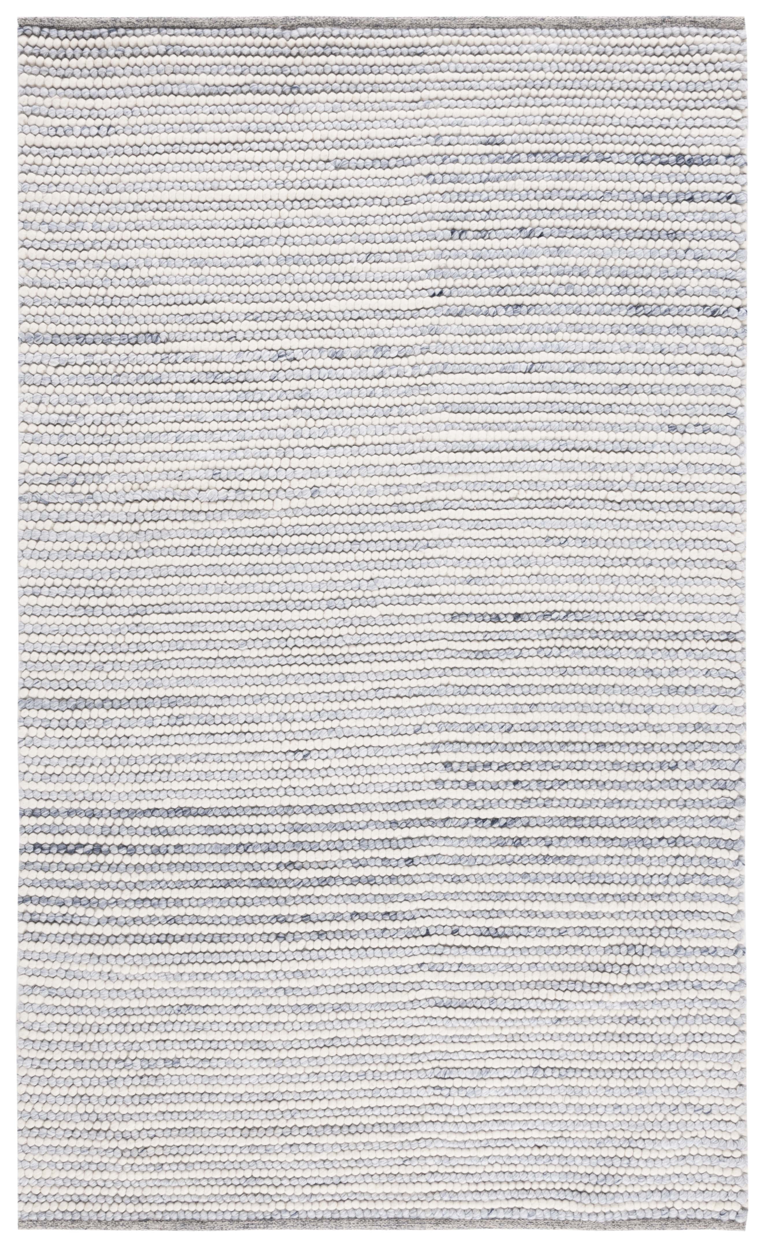 Handmade Ivory and Blue Wool Rectangular Area Rug 4' x 6'