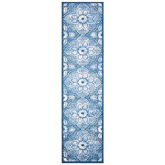 SAFAVIEH Martha Stewart Nazca Floral Runner Rug, Navy/Creme, 2' x 12'