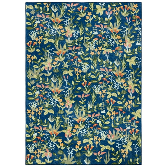 SAFAVIEH Martha Stewart Nicola Floral Machine Washable Area Rug, Navy/Gold, 5' x 8'