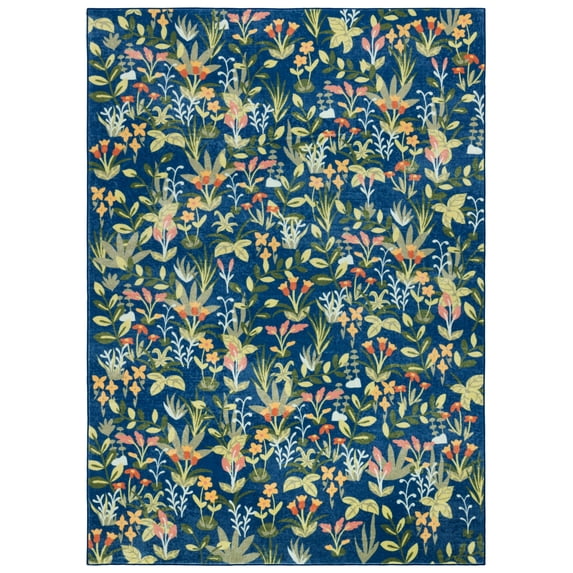 SAFAVIEH Martha Stewart Nicola Floral Machine Washable Area Rug, Navy/Gold, 8' x 10'