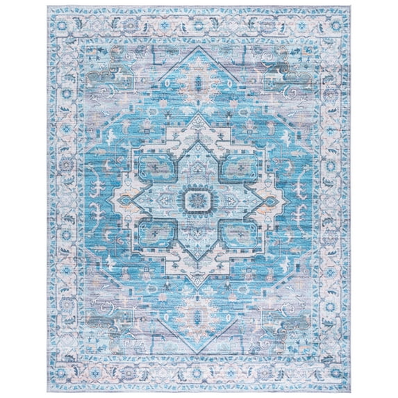 SAFAVIEH Martha Stewart Norbert Medallion Machine Washable Area Rug, Grey/Turquoise, 1'9" x 2'3"