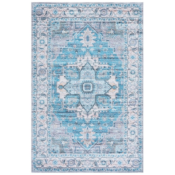 SAFAVIEH Martha Stewart Norbert Medallion Machine Washable Area Rug, Grey/Turquoise, 4' x 6'