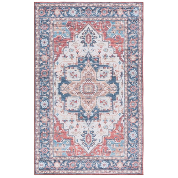 SAFAVIEH Martha Stewart Norbert Medallion Machine Washable Area Rug, Rust/Blue, 5' x 7'