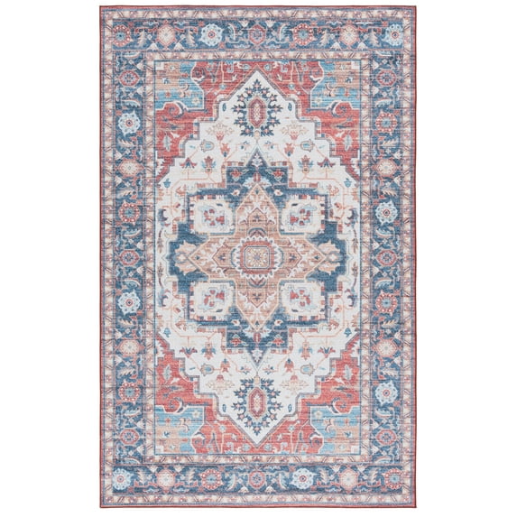 SAFAVIEH Martha Stewart Norbert Medallion Machine Washable Area Rug, Rust/Blue, 5' x 8'
