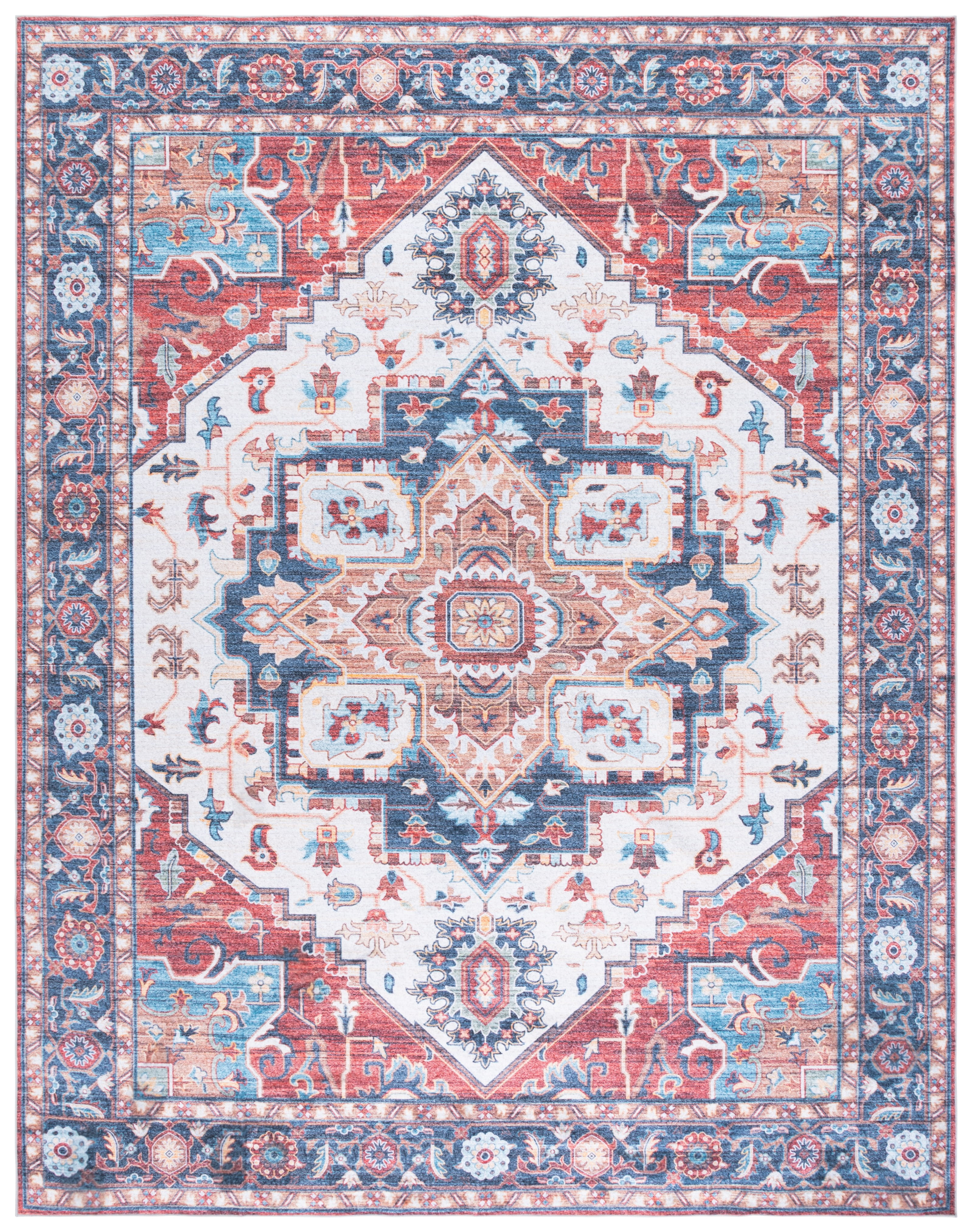 SAFAVIEH Martha Stewart Norbert Medallion Machine Washable Area Rug, Rust/Blue, 8' x 10'