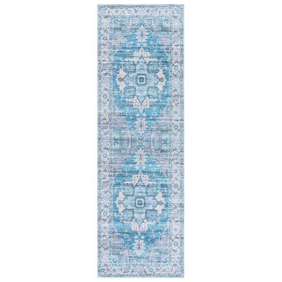 SAFAVIEH Martha Stewart Norbert Medallion Machine Washable Runner Rug, Grey/Turquoise, 2' x 5'