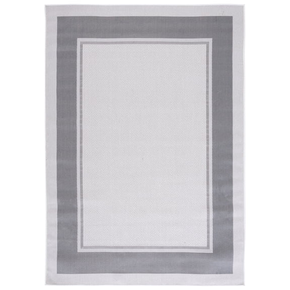 SAFAVIEH Martha Stewart Freddy Bordered Machine Washable Indoor/Outdoor Area Rug, Ivory/Grey, 5'5" x 7'7"