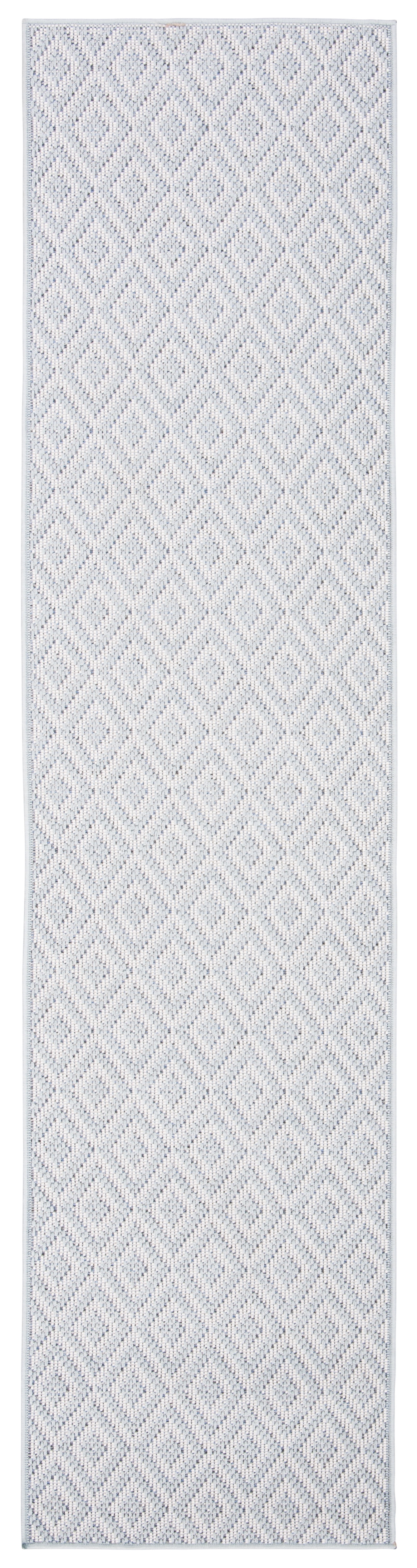 Aqua and Cream Geometric Synthetic Runner Rug