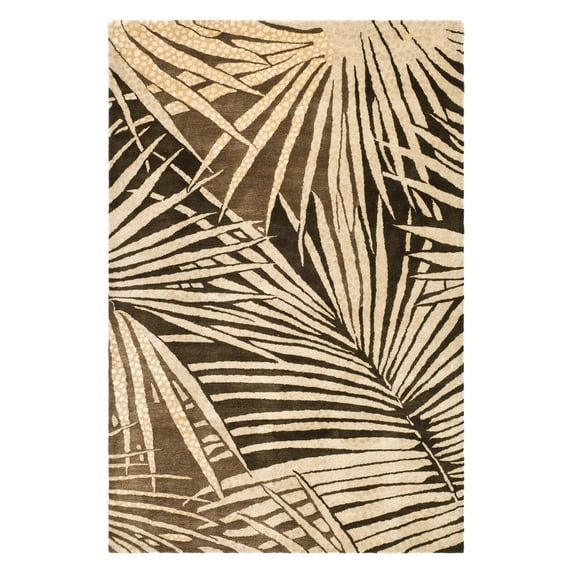 SAFAVIEH Martha Stewart Palm Tree Coconut Leaves Area Rug, Coconut/Brown, 5'6" x 8'6"