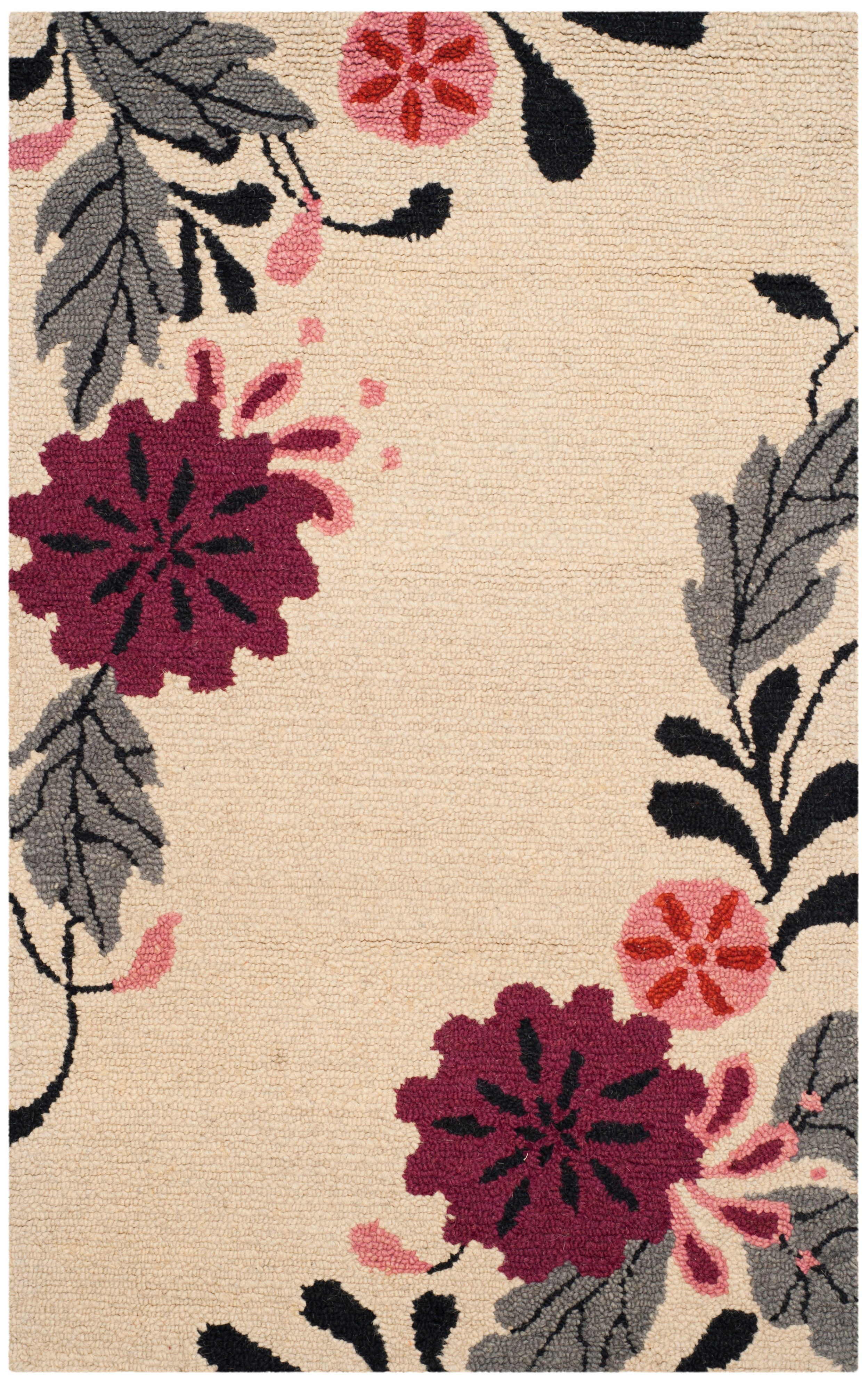 Ivory Floral Handmade Tufted Wool Rectangular Rug - 3' x 5'