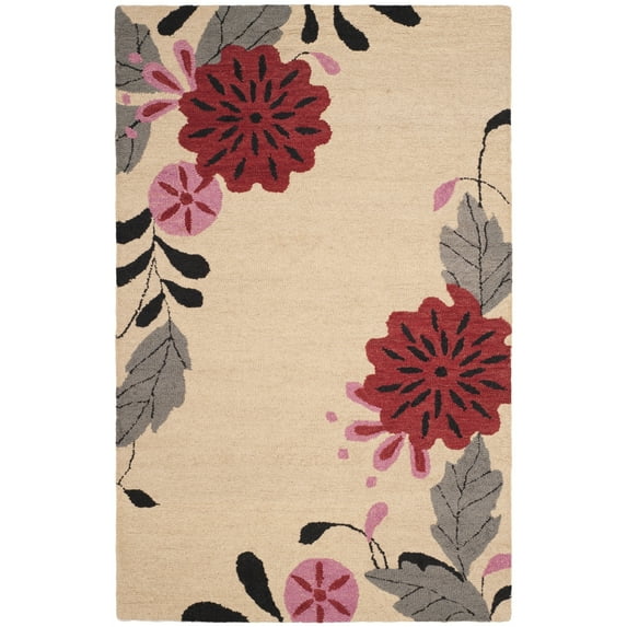SAFAVIEH Martha Stewart Picture Block Floral Wool Area Rug, Ivory, 4' x 6'