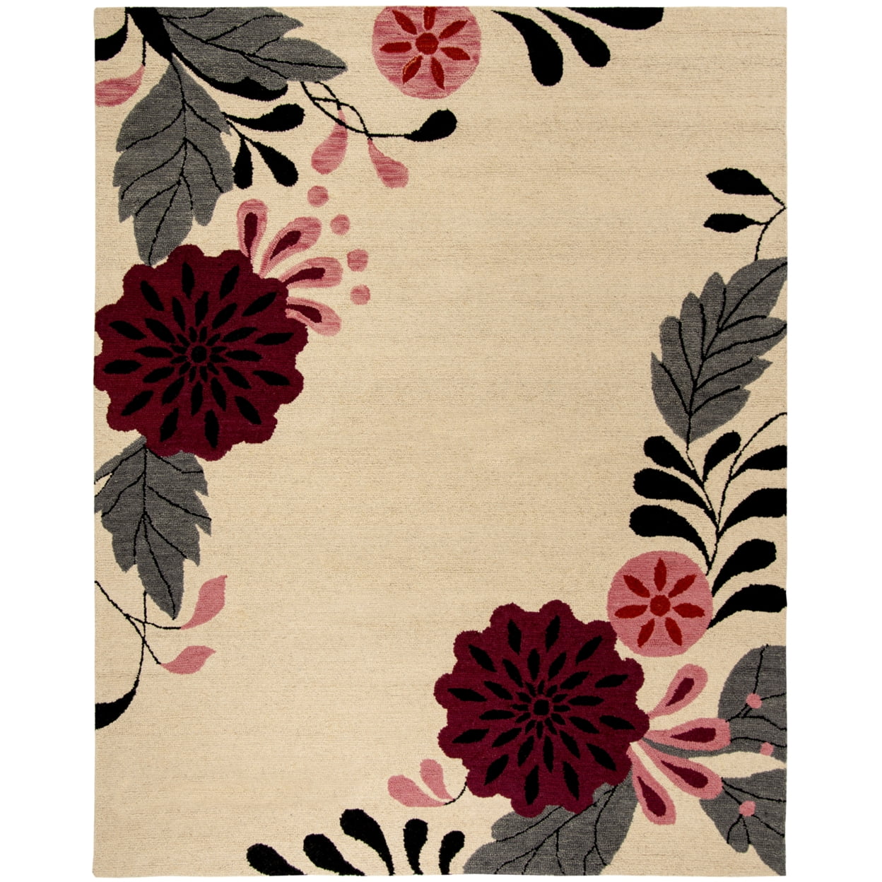 Ivory Floral Tufted Wool 5' x 8' Handmade Area Rug