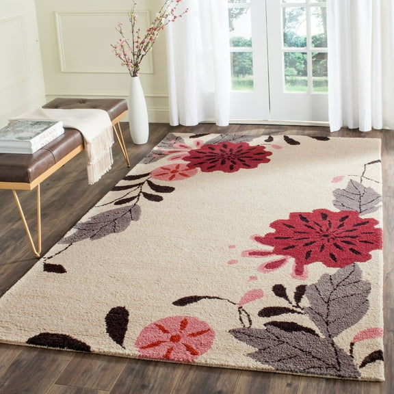 SAFAVIEH Martha Stewart Picture Block Floral Wool Area Rug, Ivory, 8' x 10'