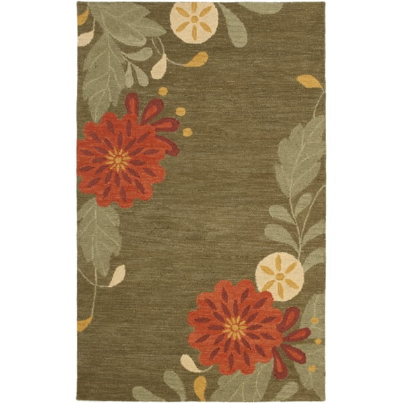 SAFAVIEH Martha Stewart Picture Block Floral Wool Area Rug, Pup Tent, 4' x 6'