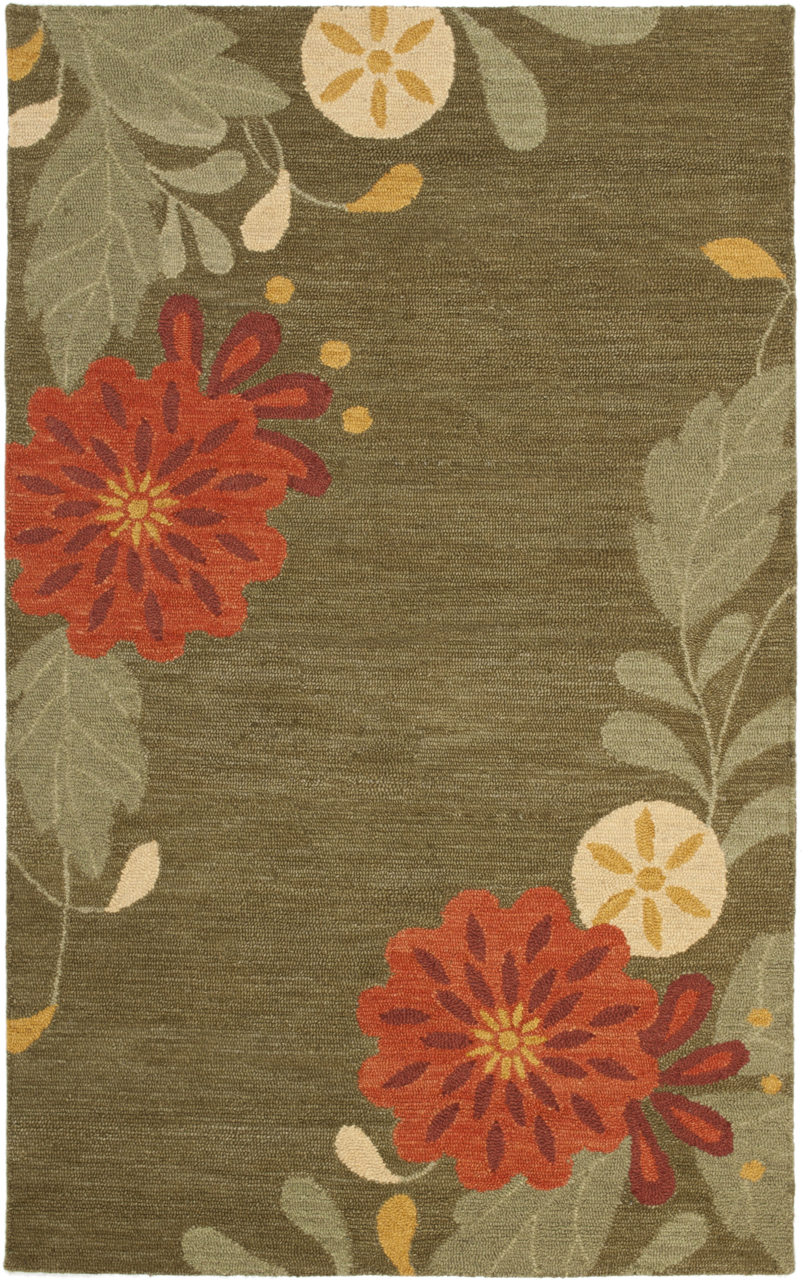 Handmade Floral Wool Area Rug in Pup Tent, 5' x 8'