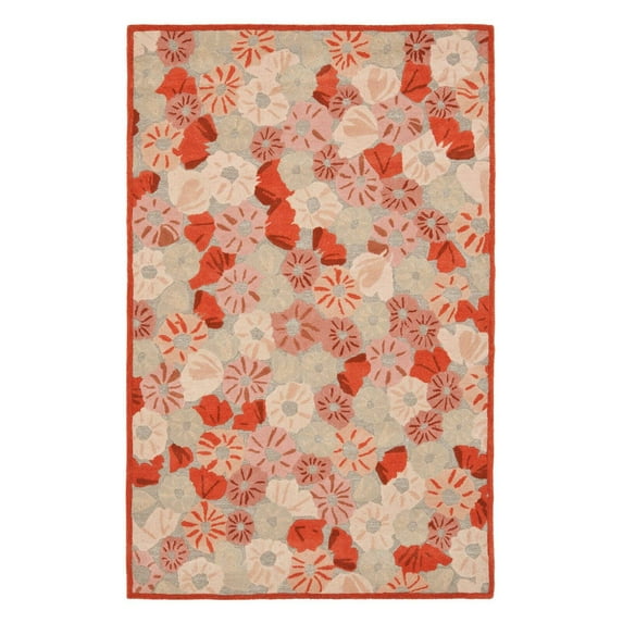 SAFAVIEH Martha Stewart Poppy Field Floral Area Rug, Cayenne Red, 4' x 6'