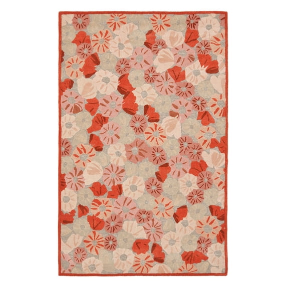 SAFAVIEH Martha Stewart Poppy Field Floral Area Rug, Cayenne Red, 6' x 6' Round