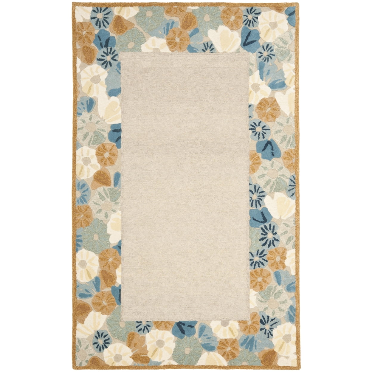 Cornucopia Beige Floral Border Hand-Tufted Wool Rug 5' x 8'