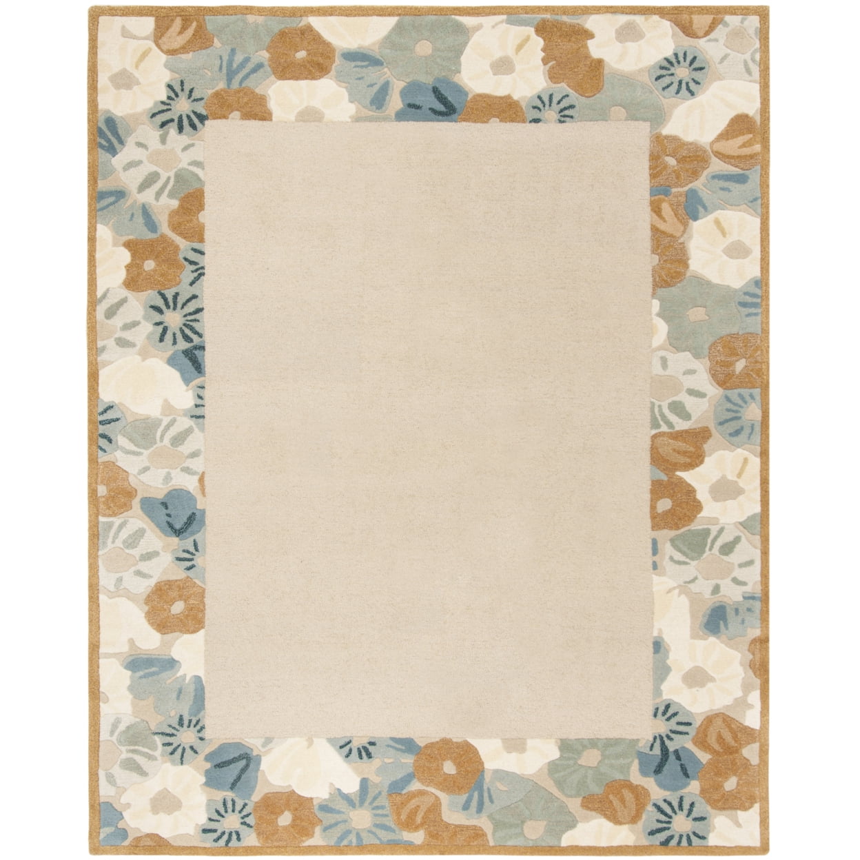 Cornucopia Beige Floral Border Hand-Tufted Wool Rug 5' x 8'