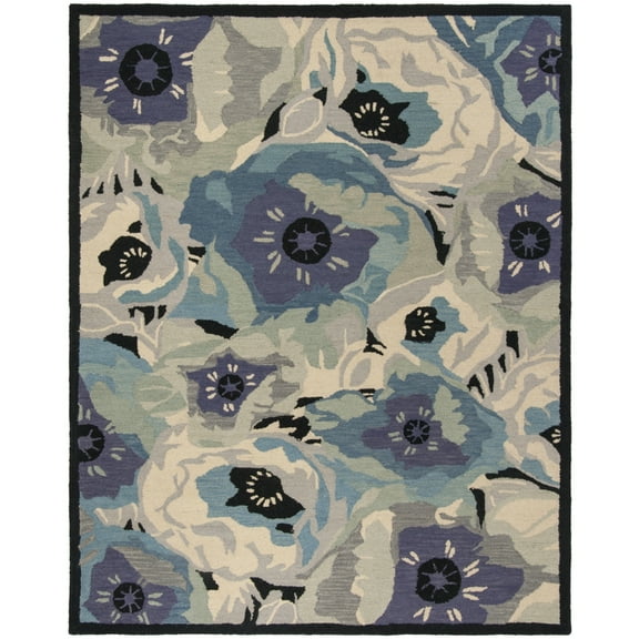 SAFAVIEH Martha Stewart Poppy Floral Wool Area Rug, Blue, 9' x 12'