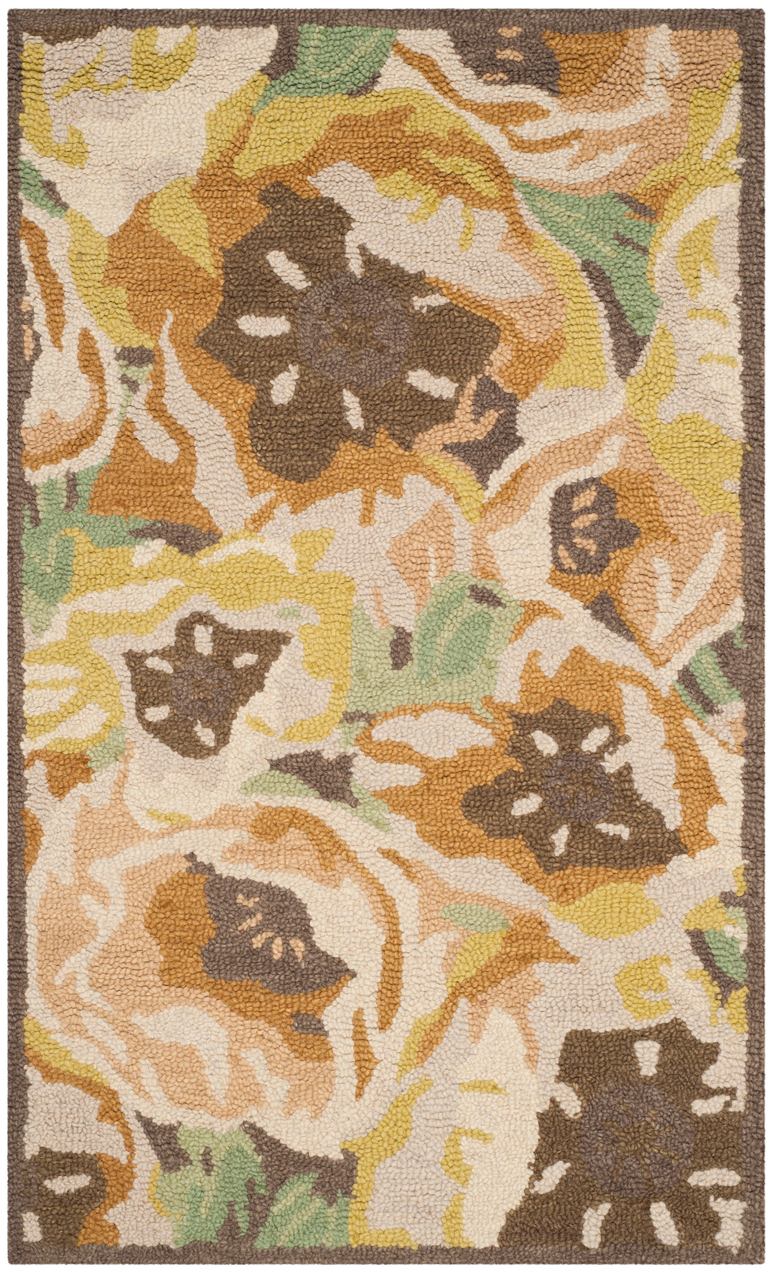 Hand Tufted Gold Floral Wool Area Rug 3' x 5'