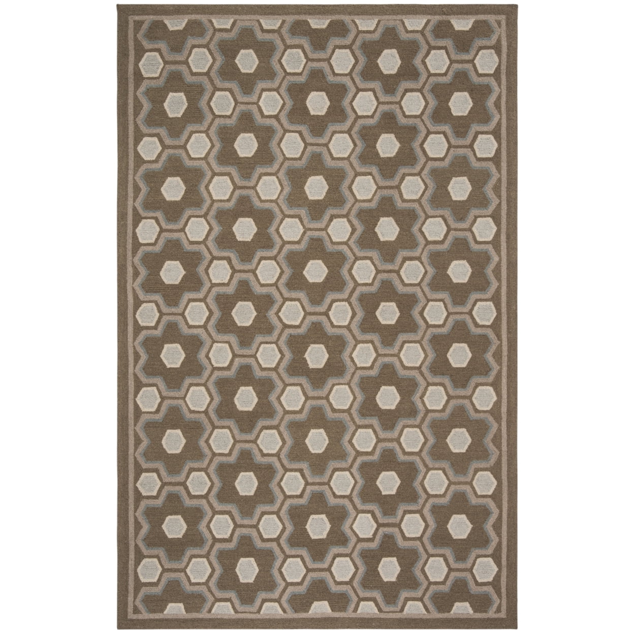 Molasses Brown Geometric Wool Area Rug, 5'6" x 8'6"