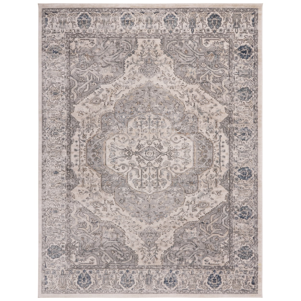 Ivory and Gray Hand-Knotted Synthetic Area Rug
