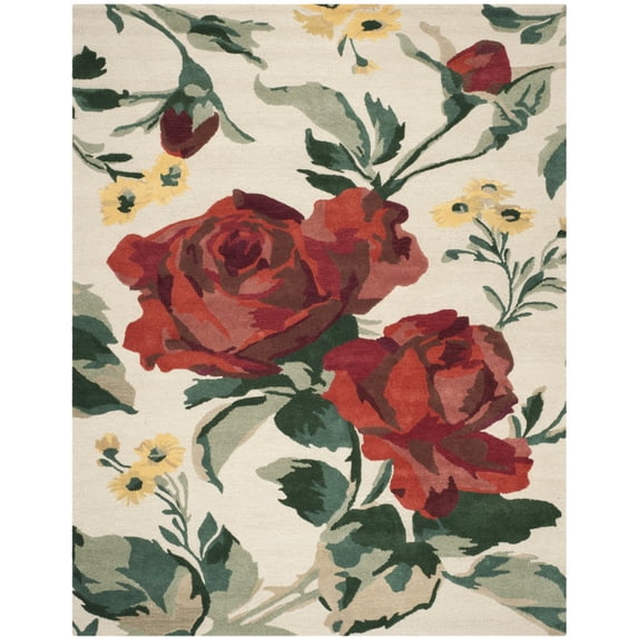 SAFAVIEH Martha Stewart Rose Chintz Floral Wool Area Rug, Shortbread, 4' x 6'